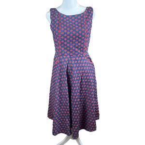 Maiocchi Womens A-Line Dress SZ 6 Blue/Red Polka Dot Sleeveless Chambray Pockets